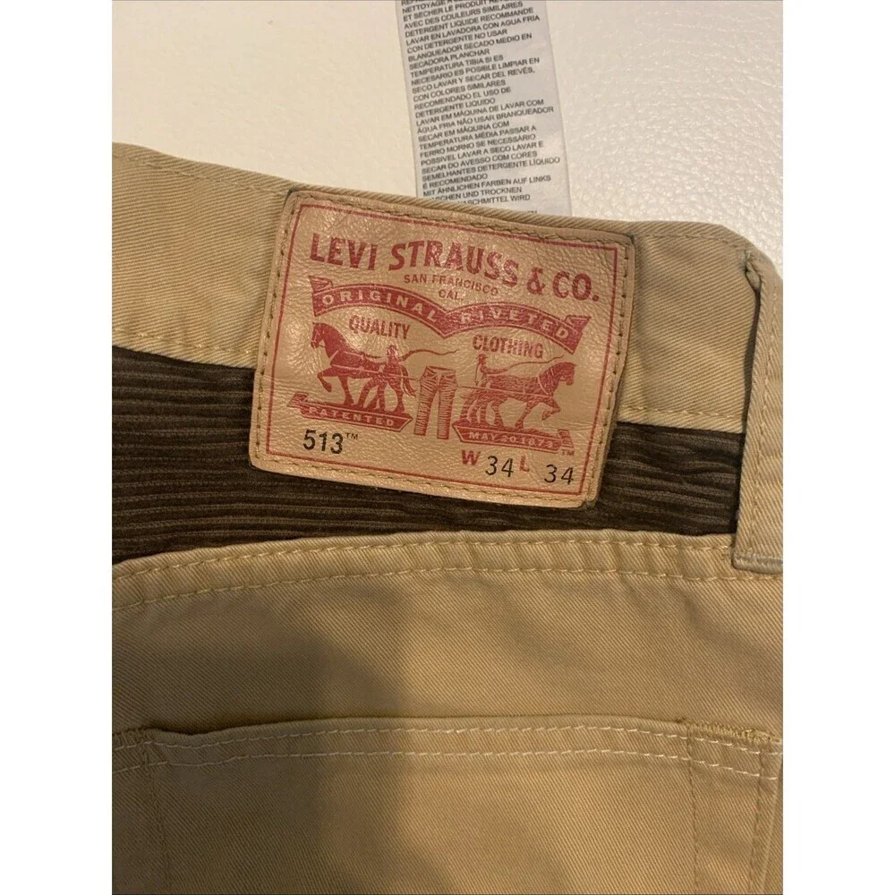 Men's Levi's 513 Straight-Cut Pants — Tan Brown — Size 34x34 Cotton